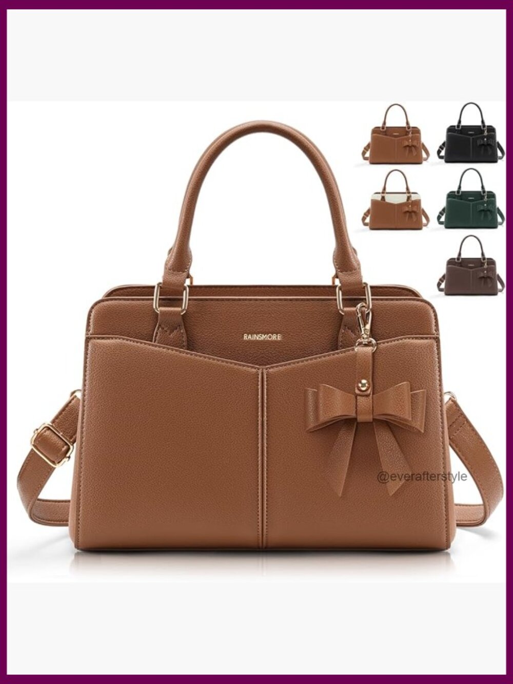 PU Leather Satchel Purse with Bowknot, Structured Work Handbag Fits iPad,